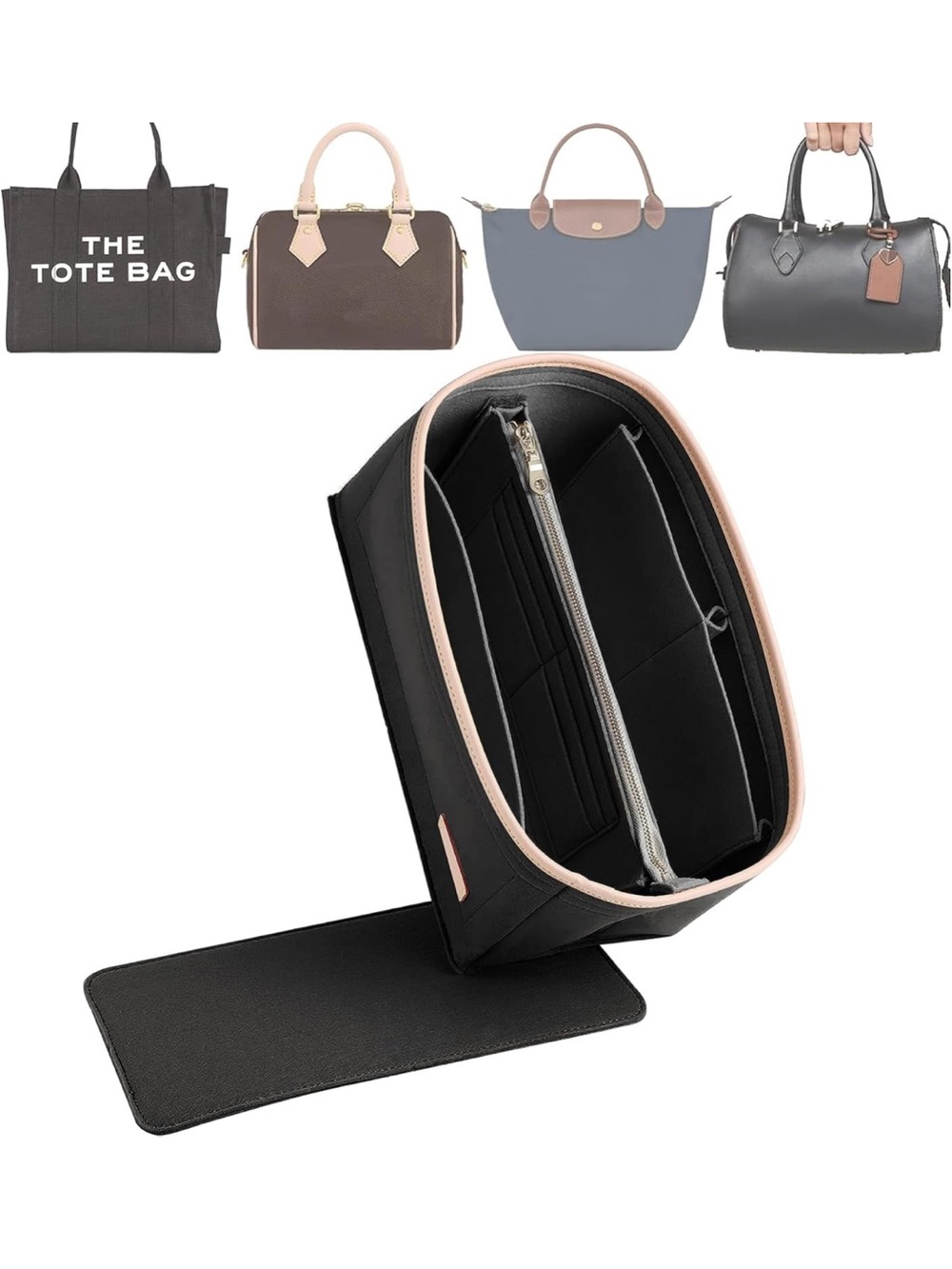 Doxo Felt Purse Organizer Insert For LV Speedy 20, Alma BB, Noe, Black 2322/bb9